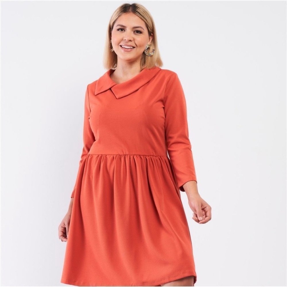 Fit & flare asymmetrical dress, retro 50s vibe, orange, plus size